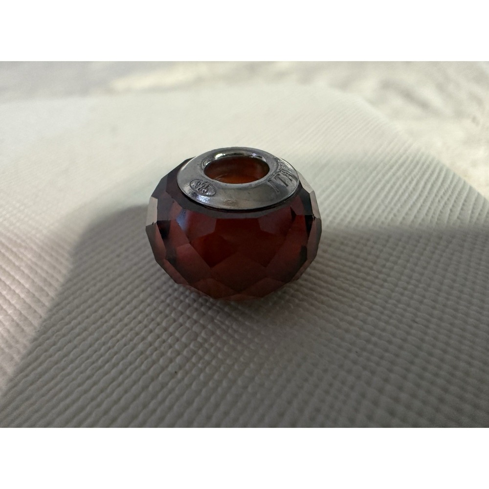 925 Marked RL Italy Red Faceted Red Glass Bead Charm